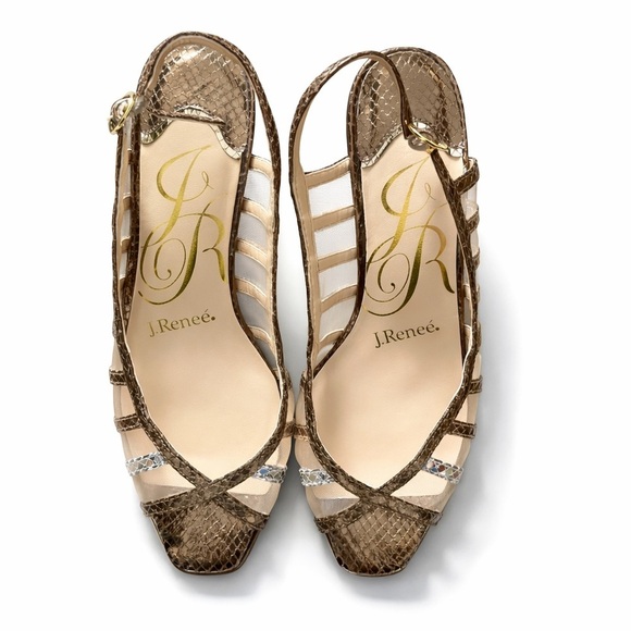 Salvatore Ferragamo Shoes - J. Renee Mesh & Snakeskin Slingback Heels – Size 7M – Like New